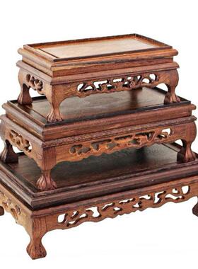 鸡翅木长方形有拦水线虎脚底座奇玉石头花盆景紫砂壶摆件实木底座