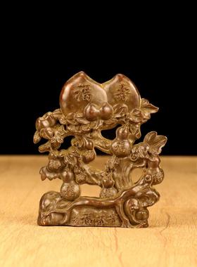 铜器福寿摆件葫芦复古古玩多福添寿居家客厅玄关铜合金仿古工艺品