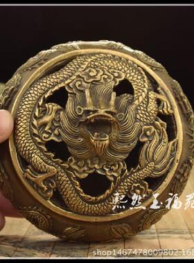 纯铜二龙戏珠香炉摆件仿古铜器龙香熏炉古玩收藏工艺礼品