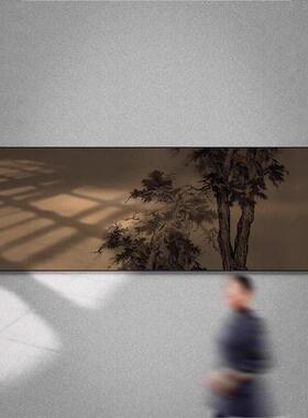 酒店大厅禅意山水挂画新中式客厅意境壁画茶室会所横版松树装饰画