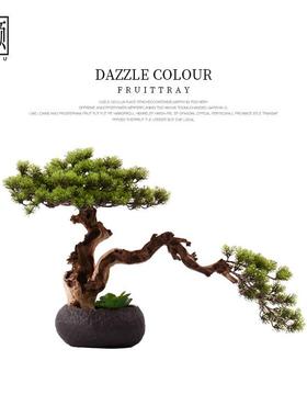 新中式仿真禅意迎客松会所售楼处茶室茶楼装饰品日式枯树盆景摆件