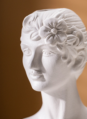 2025欧风创意陶瓷人像水培花瓶Temu艺术装饰颗粒质感摆件