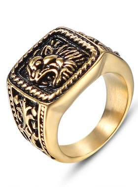 欧美风尚2025新款钛钢狮子头戒指个性男饰霸气十字花热销装饰品