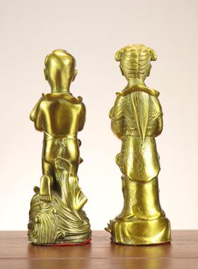 杨铜记 铜童男童女一对摆件 家居装饰 结婚礼品 金童玉女