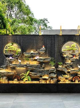 假山流水喷泉户外别墅花园庭院酒店鱼池造景水幕墙屏风隔断摆件