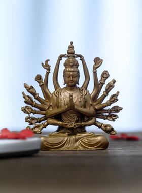 简练，千手观音佛像饰品，鼠胎佛像，便携式铜像，精美禅宗家居饰