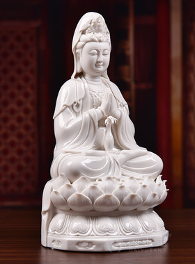 速发陶瓷合十观世音菩萨摆像居家供奉佛件掌化白瓷坐莲合德