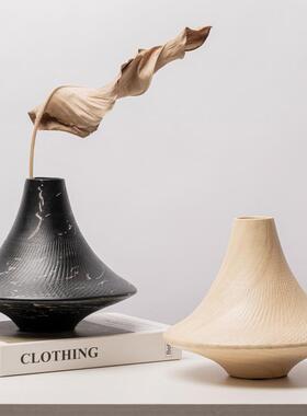 新中式创意圆形肌理仿大理石纹花瓶软装样板房餐桌面插花器装饰品