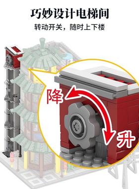 开智KZ10008城市街景建筑古亭大厦火车头轨道小颗粒拼装积木玩具
