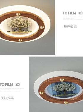 新中式玄关吸顶灯客厅圆形中国风走廊灯入户实木复古中式过道灯