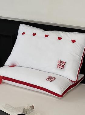 新婚枕头结婚家用可水洗全棉刺绣立体婚庆枕芯