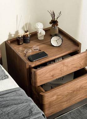 北欧全实木床头柜现代简约黑胡桃木床边收纳柜卧室床头抽屉储物柜