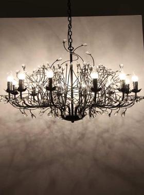 法式水晶吊灯铁艺吊灯服装店客厅灯餐厅卧室别墅美式树枝铁艺灯具