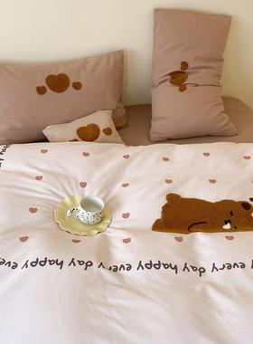 儿童卡通毛巾绣全棉磨毛四件套纯棉加厚床单被套秋冬保暖床上用品