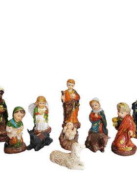 12cm圣诞节圣诞马槽工艺品摆件教堂桌面人物装饰树脂50号