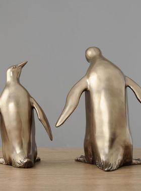 欧式儿童房样板间饰品现代家居工艺品冷铸铜企鹅摆件室内装饰品