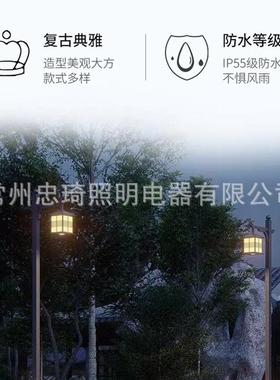 仿古庭院灯3米4米灯笼LED太阳能户外单双头中式复古景观小区路灯