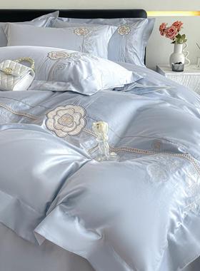 轻奢高级感全棉四件套长绒棉刺绣被套纯棉100支a类母婴级床上用品