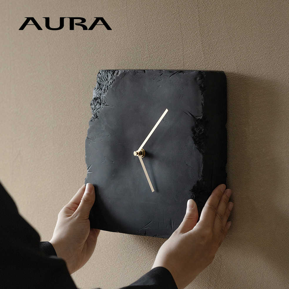 AURA复古破碎时钟砖头钟表创意简约中古北欧原创裂纹侘寂风台座钟 - 图2