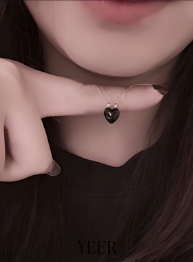 小众设计轻奢时尚珐琅黑色女士爱心镀925银锁骨链颈链配链配饰品
