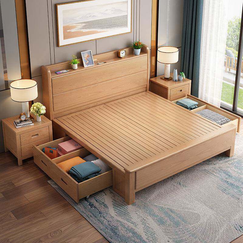 榉木实EVV木床1.8双人床工厂.直销约现代1.5m1简2单人床1.3米5儿 - 图1