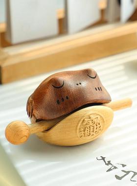 木鱼桌面摆件金蟾装饰摆件办公室客厅玄关随身把玩件解压放松礼物