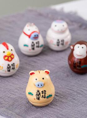 创意陶瓷十二生肖不倒翁桌面小摆件装饰送女友生日礼物