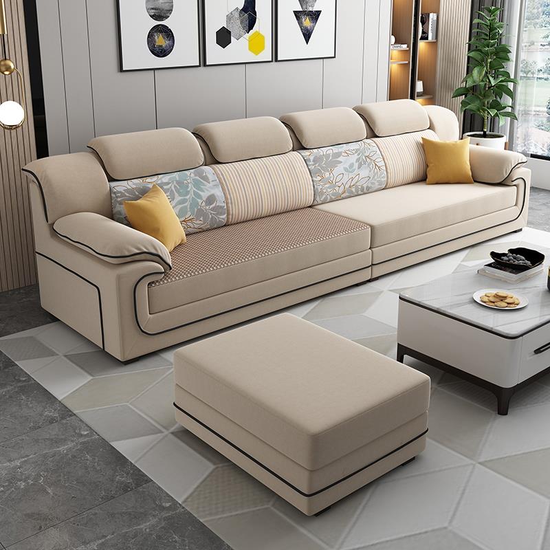 新款客厅简约现代免洗乡村冬夏凉席布艺沙发贵妃组合3.2m/3.6米 - 图2