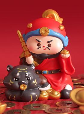 创意财神爷情绪稳定摆件赵公明关公办公室桌面电脑工位装饰品礼物