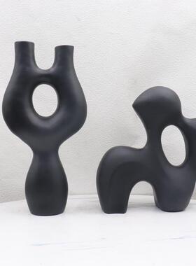 北欧黑白色几何树脂花瓶摆件客厅插花器电视柜样板房家居软装饰品