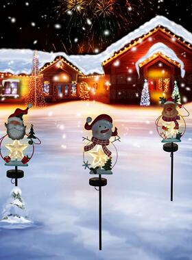新款太阳能圣诞灯led雪人麋鹿老公插地户外灯庭院草坪装饰灯