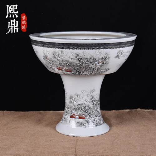 陶瓷落地立柱式鱼缸碗莲睡莲盆大号养鱼盆乌龟荷花缸家用造景摆件 - 图1