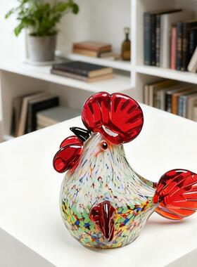 淄博琉璃博山鸡摆件动物工艺品公鸡咕咕鸡彩色玻璃家居装饰送礼物