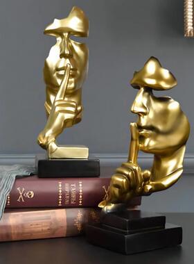 欧式现代沉默是金人物树脂工艺品创意客厅人脸雕塑装饰品摆件