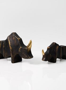 新中式侘寂风仿古抽象金角犀牛摆件别墅办公室书柜家居装饰工艺品