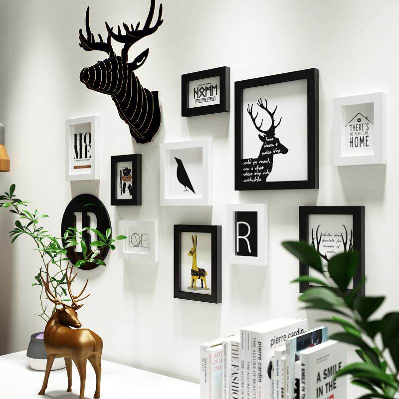 高分子6161北欧麋鹿头客厅照片墙组合相框现代装饰画框架可换相片,淘宝优惠券,粉丝福利购,淘宝优惠卷