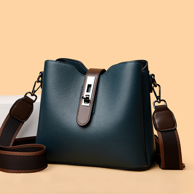 软皮水桶包时尚单肩斜挎包女士包包高级感精致多层pu大容量妈妈包 - 图2