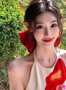 明媚大美女~超大号法式缎面红色大肠发圈女高级感头绳丸子头发绳
