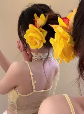 芭蕉岛屿春季气质黄色花朵鸭嘴抓夹女度假风发夹高级感头饰发卡女
