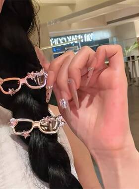 甜酷水钻猫咪蝴蝶结刘海夹