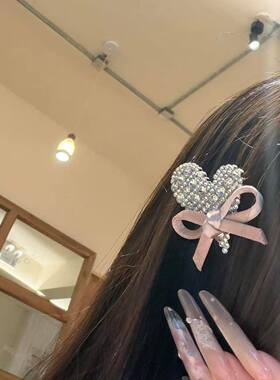 日韩满钻爱心蝴蝶结侧边夹小香风刘海发夹女鸭嘴夹前额头饰一字夹