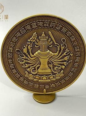 纯铜准提镜佛母宝镜精工凸面镜密宗镜子彷古铜镜佛摆件收藏包邮
