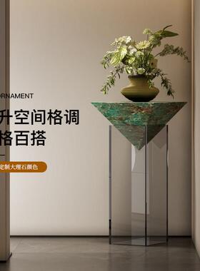 意式奢华大理石悬浮花架酒店展示架高端沙发旁电视柜落地装饰摆饰