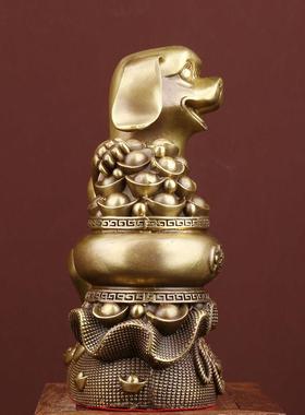 狗摆件纯铜聚宝盆旺财西北补角缺角十二生肖狗招财客厅落地装饰品