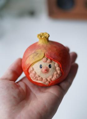 Joe的小作坊/石榴 蒜头小木雕摆件胜算在握 多子多福可爱桌面礼物