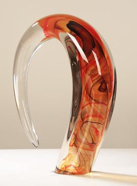 超厚混彩艺术玻璃牛角艺术品摆件现代轻奢客厅样板间桌面玄关装饰