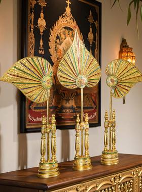 东南亚泰式风软装饰品菩提扇叶酒店会所美容院禅意spa桌面大摆件