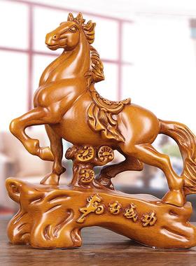 鼎迷马到成功摆件实木招财工艺品办公室桌家居客厅装饰品开业礼物