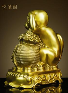 纯黄铜猴摆件金猴献宝铜猴子福猴袋猴客厅办公室象上封十二生肖猴