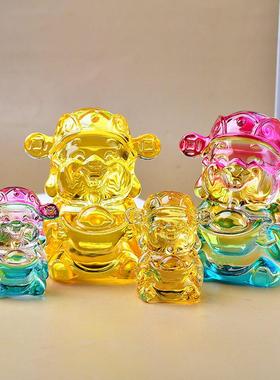 琉璃黄水晶小财神爷开过的光摆件招财店铺开业家用办公室桌面装饰